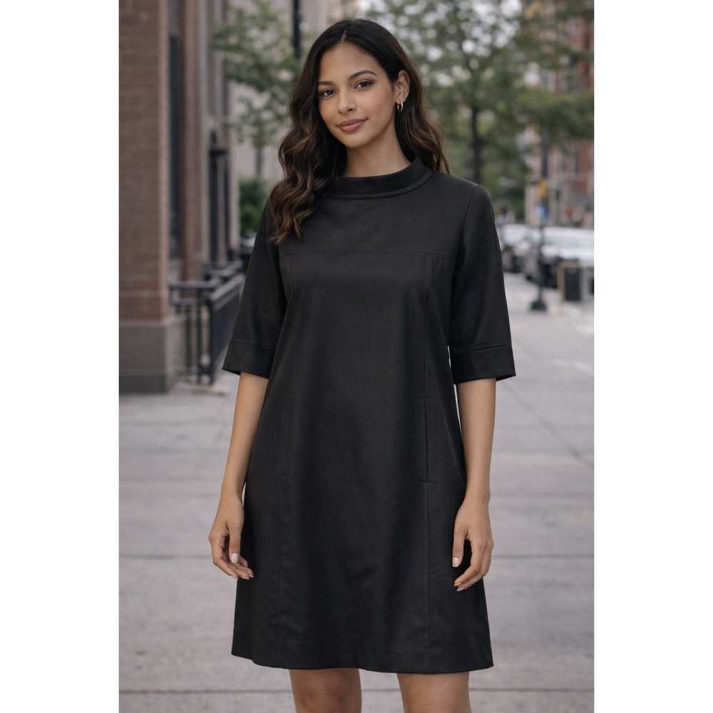 J.Crew Dress Black 100% Wool Shift Pockets Size 14 Career Office Classy - Picture 1 of 10